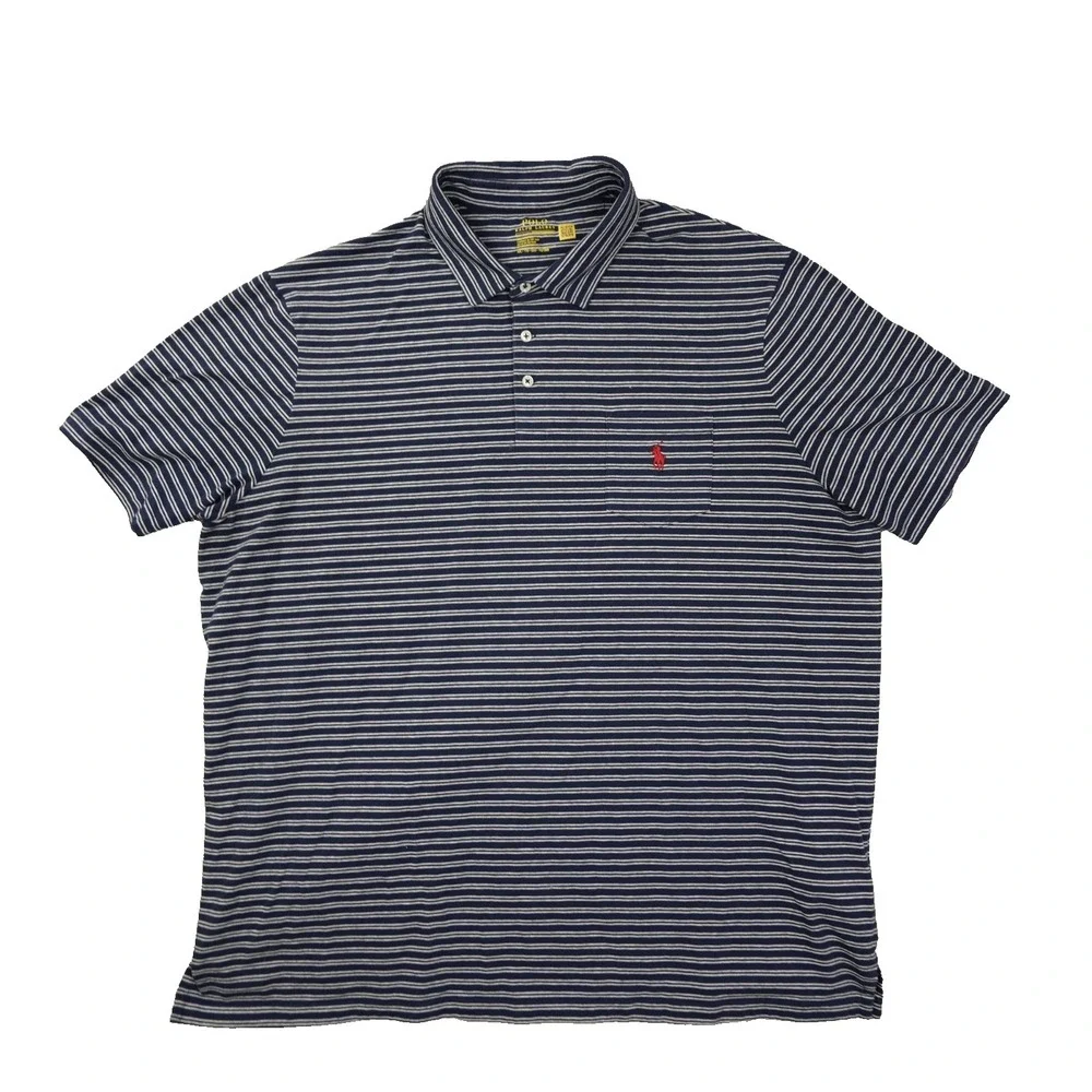 Polo Ralph Lauren Performance Polo Shirt Men's XXL Navy Blue White Stripe Preppy
